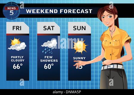 A vector illustration of a TV weather reporter at work Stock Vector