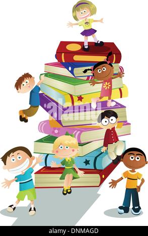 A vector illustration of students and books, can be used for children ...