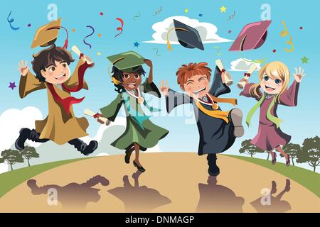 An illustration of a group of students celebrating graduation with ...