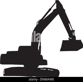 mechanical digger excavator silhouette on isolated white background. Stock Vector