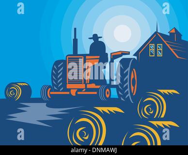 Farmer driving tractor with plough illustration Stock Vector Image ...