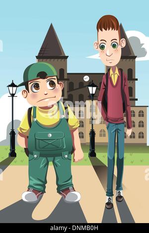 A vector illustration of a short fat boy and a tall skinny boy, can be used for contrast concept Stock Vector