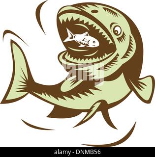 illustration of a big fish eating a small fry Stock Vector