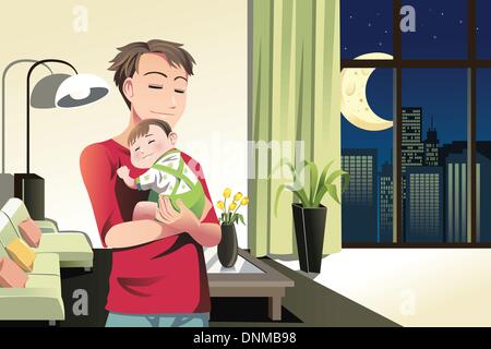 A vector illustration of a father and a son spending time at home Stock Vector