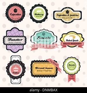 A vector illustration of vintage bakery label sets Stock Vector