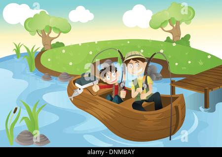 vector illustration of Fishing Boat in wave Stock Vector Image & Art - Alamy