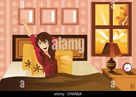 A vector illustration of a beautiful woman waking up in the morning. Part of 'A Day In Life' series (see others in my portfolio) Stock Vector