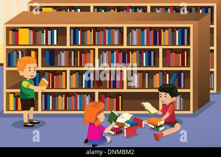 A vector illustration of kids reading a book in the library Stock Vector  Image & Art - Alamy