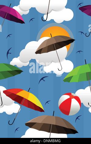 A vector illustration of wallpaper with colorful umbrella pattern Stock Vector