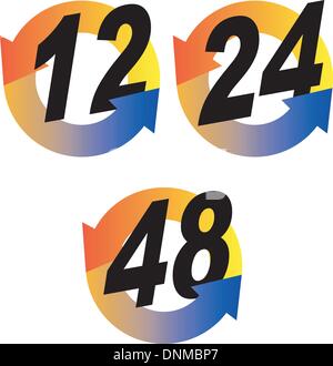 Illustration of 12, 24, 48 hour arrow gradient icon done in retro style. Stock Vector