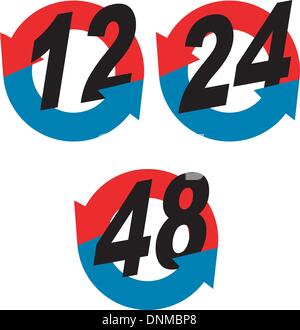 Illustration of 12, 24, 48 hour arrow gradient icon done in retro style. Stock Vector