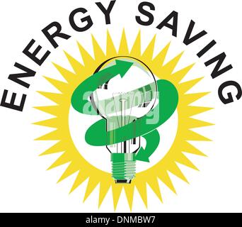 Illustration of lightbulb Energy Saving label done in retro style. Stock Vector