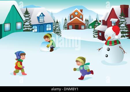 Happy kids playing in winter landscape at night Stock Vector Image ...