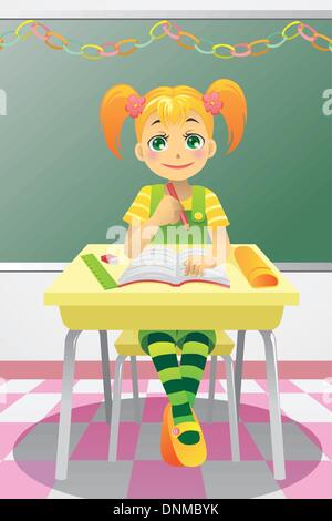 A vector illustration of a student studying in the classroom Stock Vector