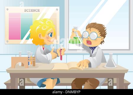 A vector illustration of students in a science class working on a science project Stock Vector