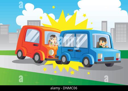 A vector illustration of two cars in an accident Stock Vector