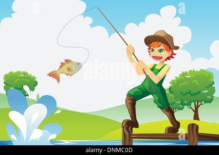 Illustration Boy Fishing at the River Stock Illustration
