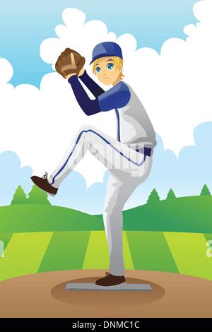 A vector illustration of a baseball player getting ready to throw a baseball Stock Vector