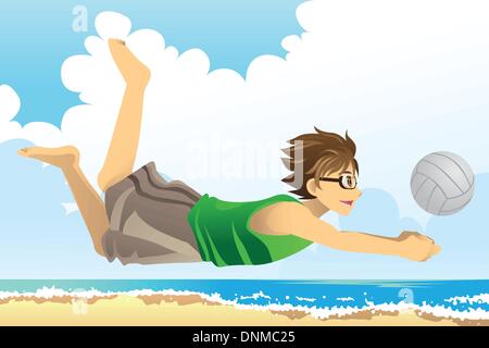 A vector illustration of a man playing beach volleyball Stock Vector