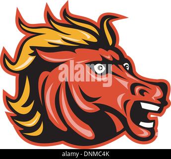 illustration of an Angry wild horse head isolated on white Stock Vector