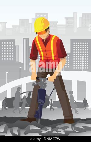 A vector illustration of a road construction worker Stock Vector