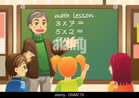 A vector illustration of a teacher teaching math in a classroom Stock Vector