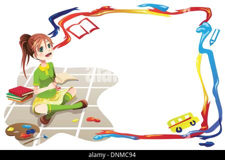 Vector illustration of Cute school girl holding a book Stock Vector ...