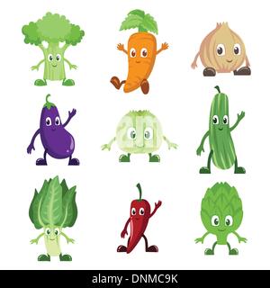 A vector illustration of a set of vegetables characters Stock Vector