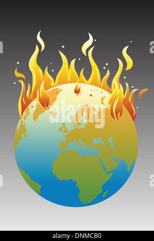 A vector illustration of the burning earth, a global warming concept Stock Vector
