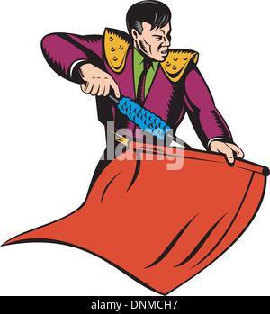 Illustration of a matador bullfighter with cape done in retro style. Stock Vector