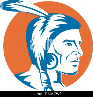 illustration of a native american indian looking to the side Stock Vector