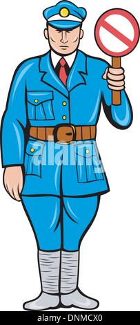 retro style illustration of a policeman or police officer with stop sign standing front view Stock Vector