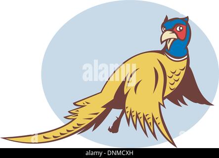 illustration of a Cartoon Pheasant bird flying looking surprised Stock Vector