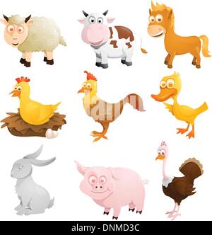 A vector illustration of a group of farm animals Stock Vector