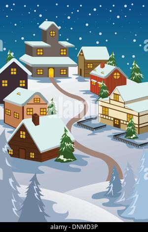 A vector illustration of winter village used for Christmas card Stock Vector