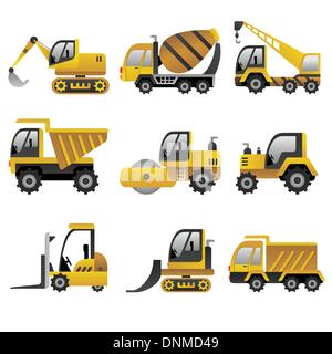 A vector illustration of big construction vehicles icon sets Stock Vector