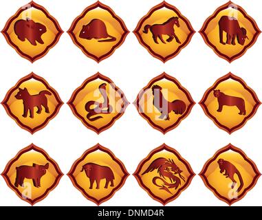 A vector illustration of chinese zodiac signs Stock Vector