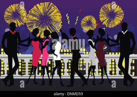 Vector illustration of a new year party celebration with fireworks Stock Vector