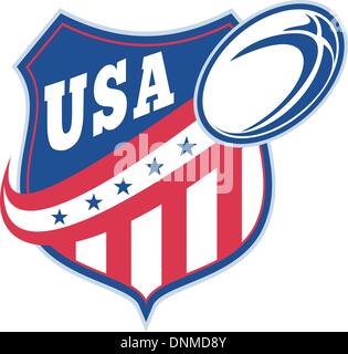 illustration of an American rugby ball shield with stars and stripes and words usa Stock Vector