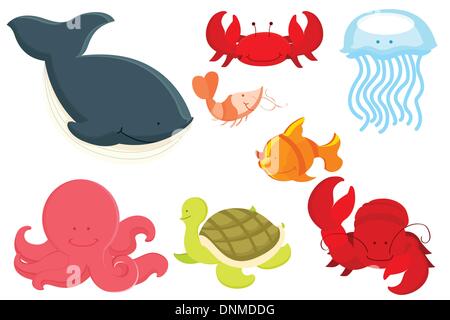 A vector illustration of marine animals cartoon Stock Vector