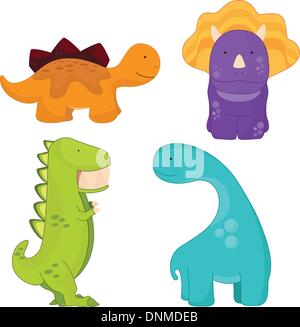 A cartoon vector illustration of different cute dinosaurs Stock Vector