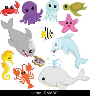 A vector illustration of marine wildlife animals cartoon Stock Vector