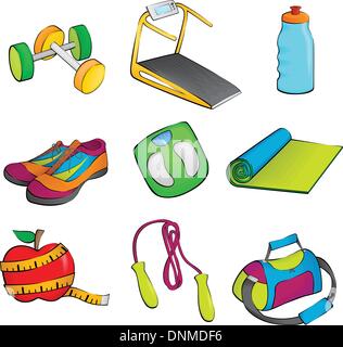 A vector illustration of exercise equipment icons Stock Vector