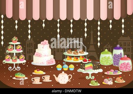 A vector illustration of cakes store display Stock Vector