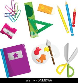 A vector illustration of school supplies icons Stock Vector