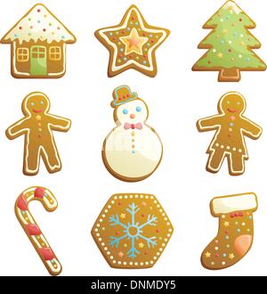 A vector illustration of gingerbread cookies icons Stock Vector