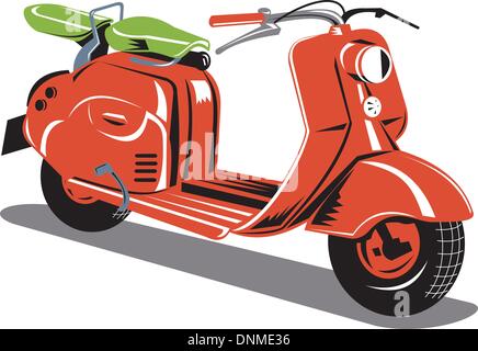 Illustration of a vintage motorbike scooter in isolated white background. Stock Vector