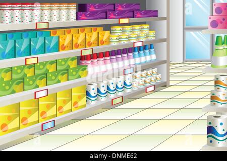 A vector illustration of grocery store aisle Stock Vector