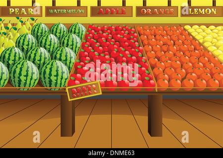 A vector illustration of grocery store produce aisle Stock Vector