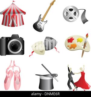 A vector illustration of arts and entertainment icons Stock Vector